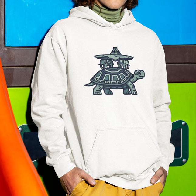 Mayan World Turtle Symbol Hoodie | Mesoamerican Pyramid Graphic Pullover Hoodie