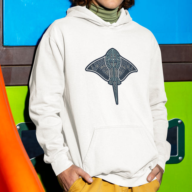 Mayan Stingray Tribal Art Hoodie | Geometric Ocean Animal Pullover Hoodie