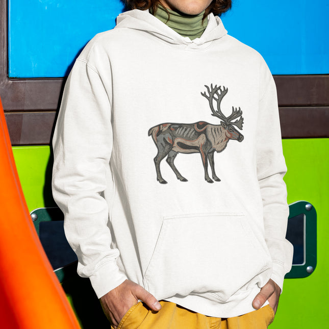 Inuit Inspired Caribou Hoodie | Indigenous Arctic Animal Graphic Pullover Hoodie