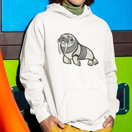 Inuit Inspired Walrus Hoodie | Arctic Animal Indigenous Art Graphic Pullover Hoodie