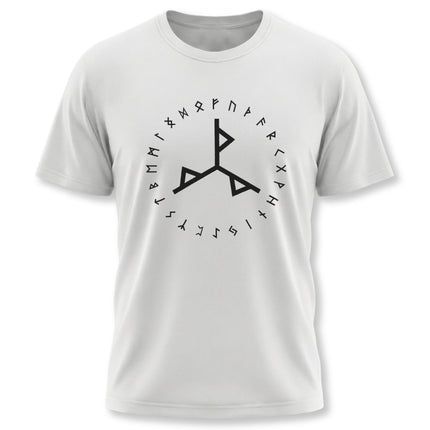 Bind rune and Elder Futhark runes graphic tee featuring Norse symbolism and Viking magic.