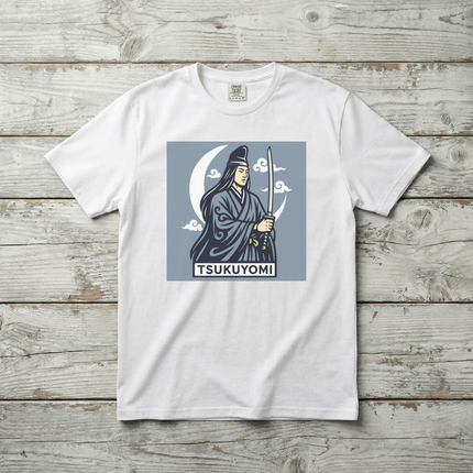 Tsukuyomi Japanese Moon God Graphic T-Shirt | Sword & Crescent Moon | V1