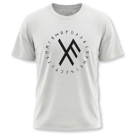 Norse Bind Rune t-shirt graphic featuring Viking runes and protective Elder Futhark symbols.