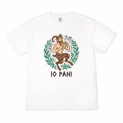 IO Pan T-Shirt featuring Greek god mythology, pan flute satyr art, and pagan designs on a comfort tee.