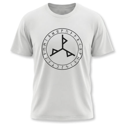 Graphic tee featuring a bind rune and the complete circle of Viking runes.