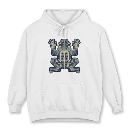 Mayan Frog Symbol Geometric Hoodie | Ancient Aztec Tribal Art Pullover Hoodie