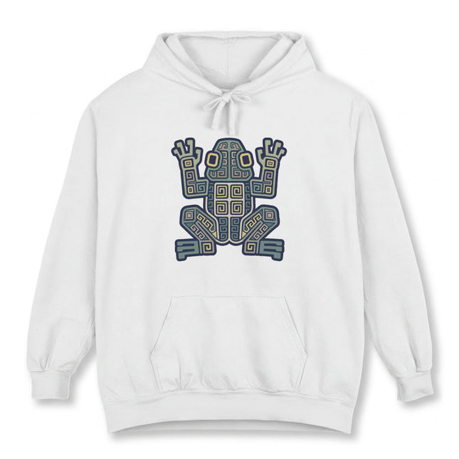 Mayan Frog Symbol Geometric Hoodie | Ancient Aztec Tribal Art Pullover Hoodie