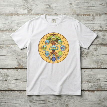 Norse Yggdrasil Nine Worlds Tree T-Shirt | Nine Realms Runes Midgard Serpent