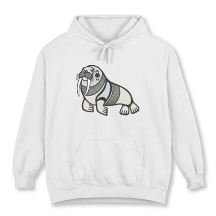 Inuit Inspired Walrus Hoodie | Arctic Animal Indigenous Art Graphic Pullover Hoodie
