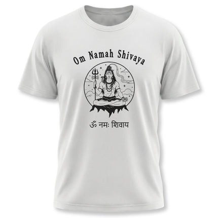Lord Shiva meditating graphic tee with Om Namah Shivaya mantra design.