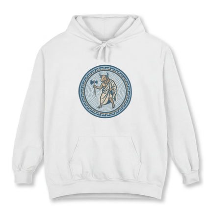 Mosaic Minotaur Hoodie | Greek Mythology Labrys Axe Unisex Pullover Hoodie