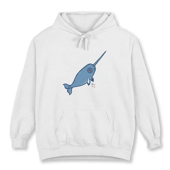 Inuit Inspired Narwhal Graphic Hoodie | Blue Arctic Whale Pullover Hoodie