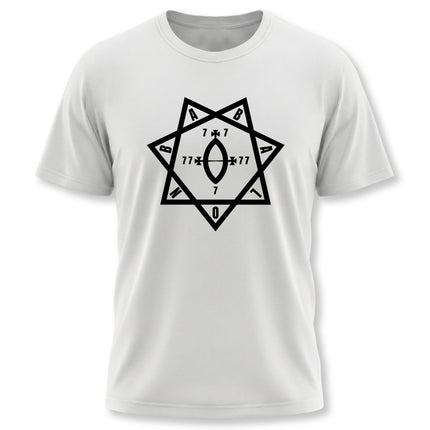 Star of Babalon occult symbol graphic tee for Thelema and esoteric wear.