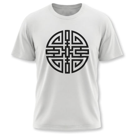 T-shirt featuring the Chinese Cai symbol graphic, representing wealth and good fortune.
