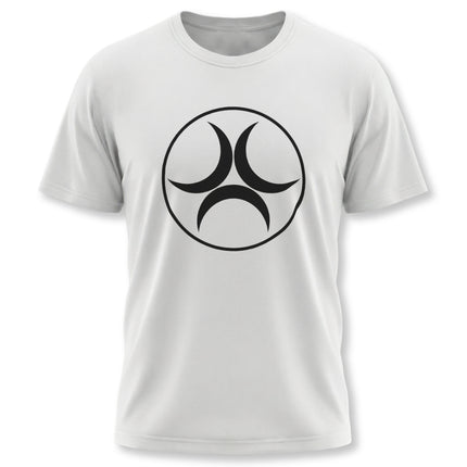 Triple Moon Goddess symbol graphic tee on a white unisex t-shirt.