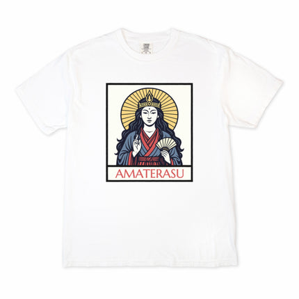 Amaterasu Sun Goddess graphic t-shirt featuring traditional Japanese mythology artwork design.
