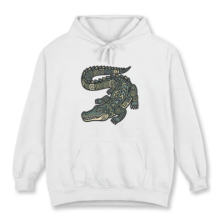 Mayan Crocodile Tribal Art Hoodie | Ancient Geometric Symbol Pullover Hoodie