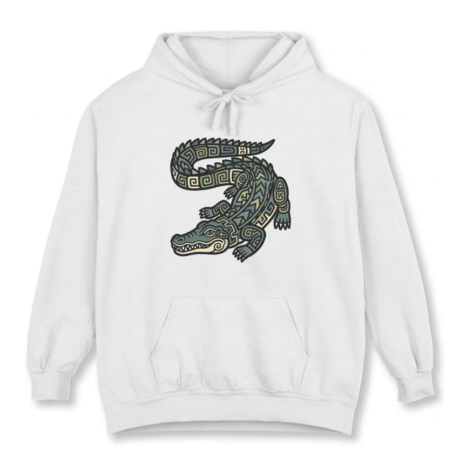 Mayan Crocodile Tribal Art Hoodie | Ancient Geometric Symbol Pullover Hoodie