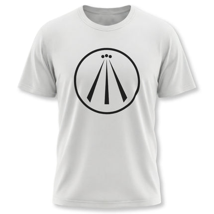 Awen Celtic symbol graphic tee on a white unisex t-shirt.