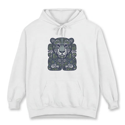 Mayan Jaguar Geometric Art Hoodie | Tribal Symbol Mesoamerican Pullover Hoodie