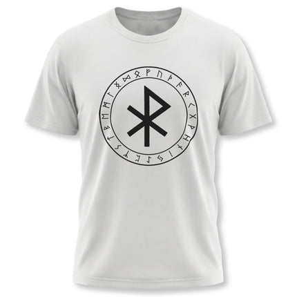 Viking rune t-shirt design featuring the protective Norse symbols and Futhark script.