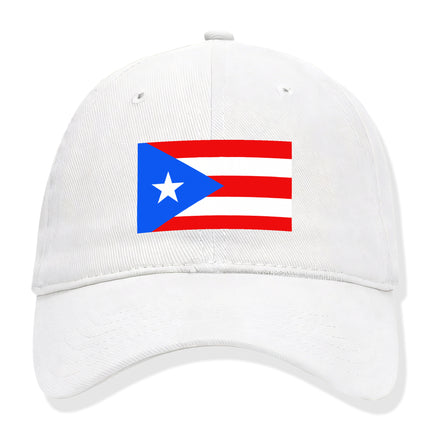 Puerto Rico flag baseball cap for Puerto Rican pride. White dad hat featuring the official PR flag design.