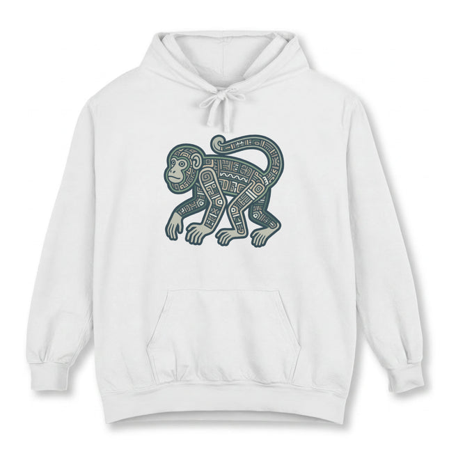 Mayan Monkey Geometric Art Hoodie | Tribal Symbol Ancient Culture Pullover Hoodie