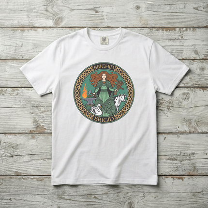 Brighid Celtic Goddess T-Shirt | Irish Mythology Fire Forge Swan Cow Tee V1