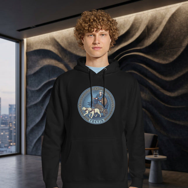 Freyja Norse Goddess Chariot w/ Dogs Hoodie | Viking Mythology Unisex Pullover