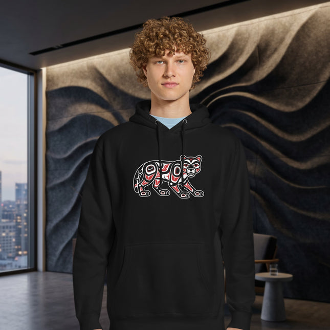 Cougar Spirit Indigenous Art Hoodie | Formline Design PNW Native Pullover Hoodie