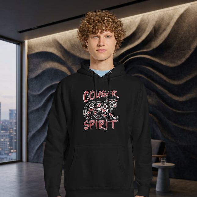 Cougar Spirit Indigenous Art Hoodie | Mountain Lion Graphic Pullover Fleece