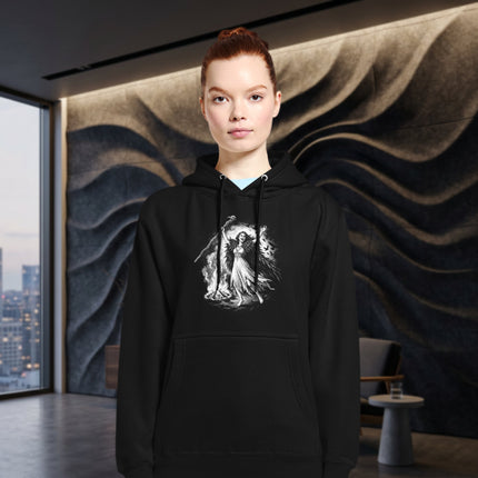 Morrigan Goddess Celtic Knot hoodie featuring raven and moon mythology design.