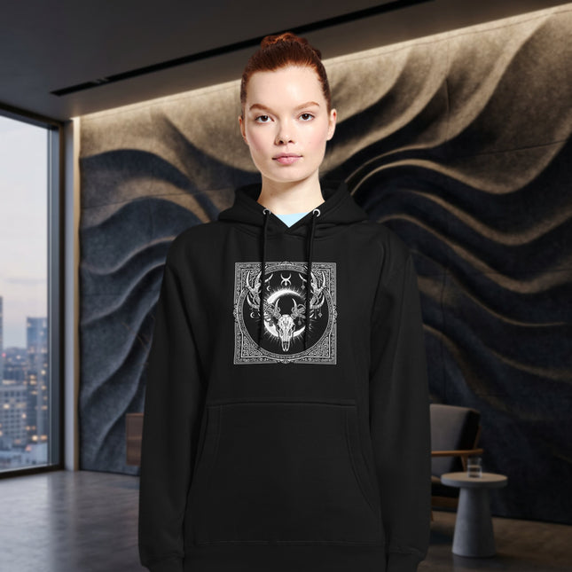 Stag Skull Art Hoodie - Antler Crown with Moon Occult Nature Design