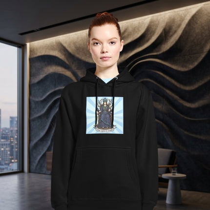 Norse Mythology Frigg Goddess Hoodie featuring Queen of Asgard raven throne design print.