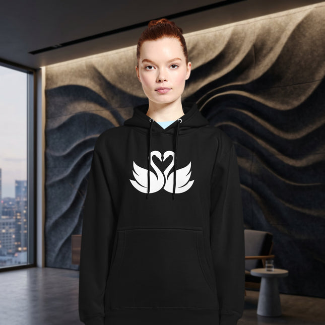 Swans Love Heart Hoodie | Elegant White Swan Couple Graphic Pullover Hoodie