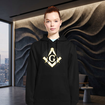 Pullover hoodie featuring the Masonic Square and Compass symbol, perfect for Freemasonry enthusiasts.