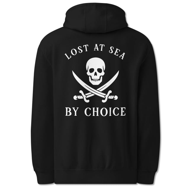 Lost At Sea By Choice Jolly Roger Skull & Crossbones Back Print Pullover Hoodie