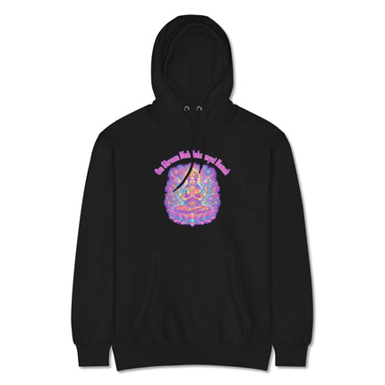 Goddess Lakshmi mantra hoodie print featuring Om Shreem Mahalakshmyai Namah sacred text.