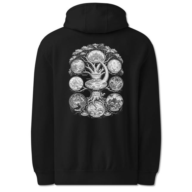 Yggdrasil Nine Worlds Back Print Hoodie, Norse Mythology World Tree Pullover