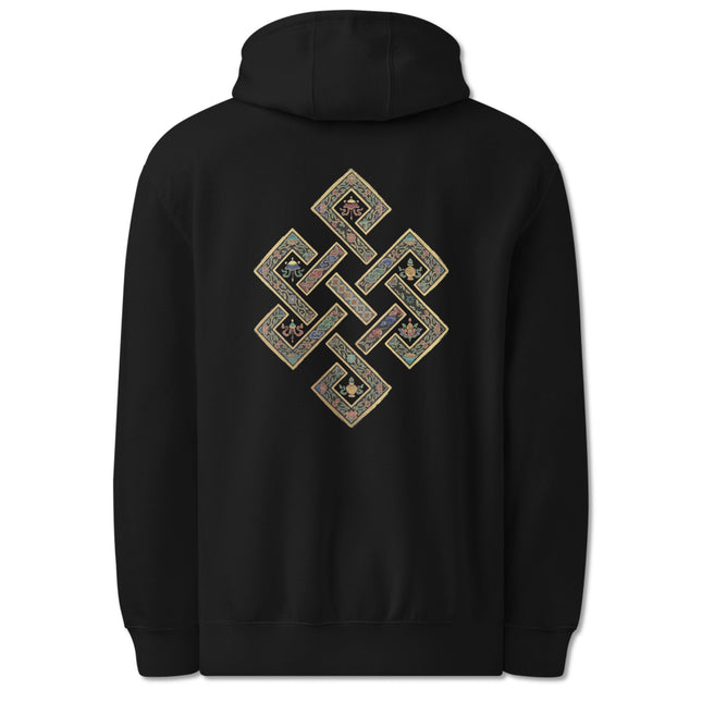 Golden Endless Knot Back Print Hoodie | Tibetan Buddhist Symbol Pullover Hoodie