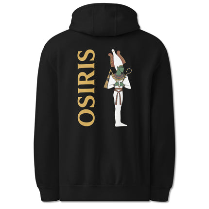 Osiris Egyptian god back print hoodie featuring ancient mythology artwork and divine designs.