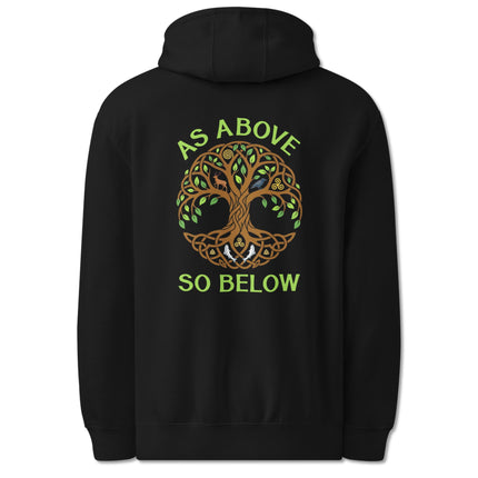 As Above So Below Tree of Life Yggdrasil pagan back print hoodie design.