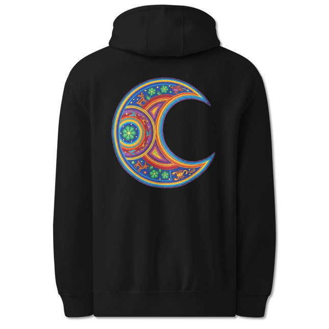 Huichol Moon Back Print Hoodie | Colorful Mandala Spiritual Pullover Hoodie