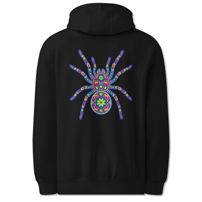 Colorful Huichol Tarantula Back Print Hoodie | Mexican Folk Art Spider Pullover