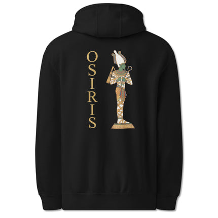 Osiris Egyptian God back print hoodie featuring ancient mythology artwork pullover fleece.