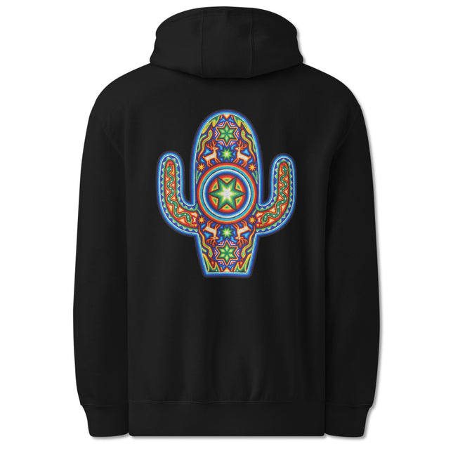 Colorful Huichol Cactus Back Print Hoodie | Mexican Indigenous Art Pullover
