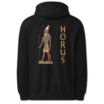 Horus Egyptian God back print hoodie featuring ancient mythology art.