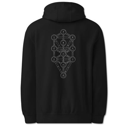 Back print hoodie featuring the Kabbalah Tree of Life and esoteric Sephirot symbols diagram.