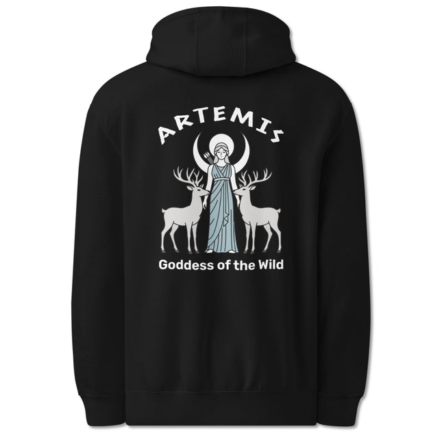 Artemis Goddess of the Wild Back Print Hoodie | Deer, Moon Greek Myth Hoodie