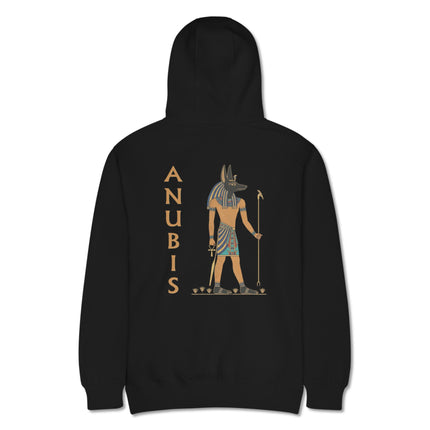 Anubis Egyptian god graphic pullover hoodie featuring ancient mythology on the back.